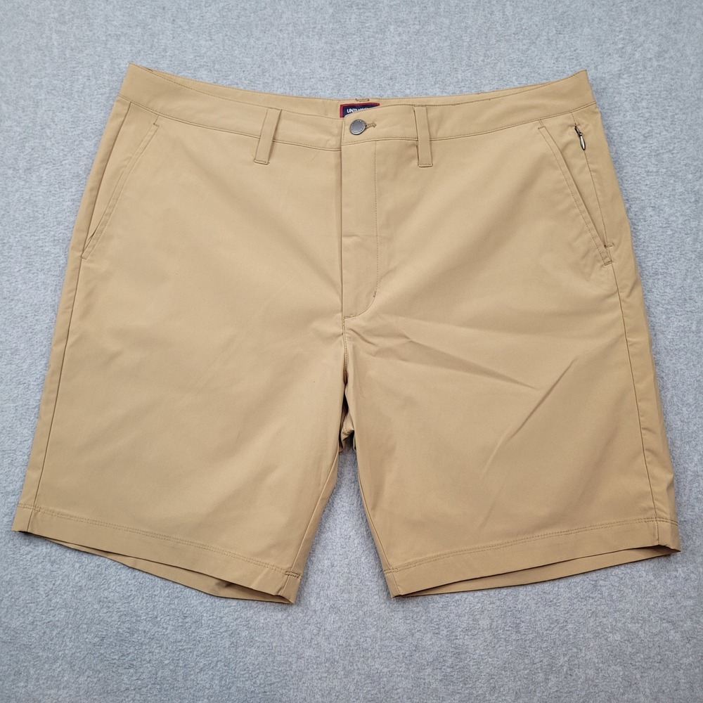UNTUCKit Shorts Mens Size 38 Tan Khaki Polyester Performance Flat Front Casual